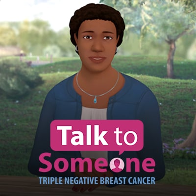 Linda with the text: Talk to Someone about Triple-Negative Breast Cancer