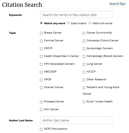 Cancer Research Citation Search Cdc
