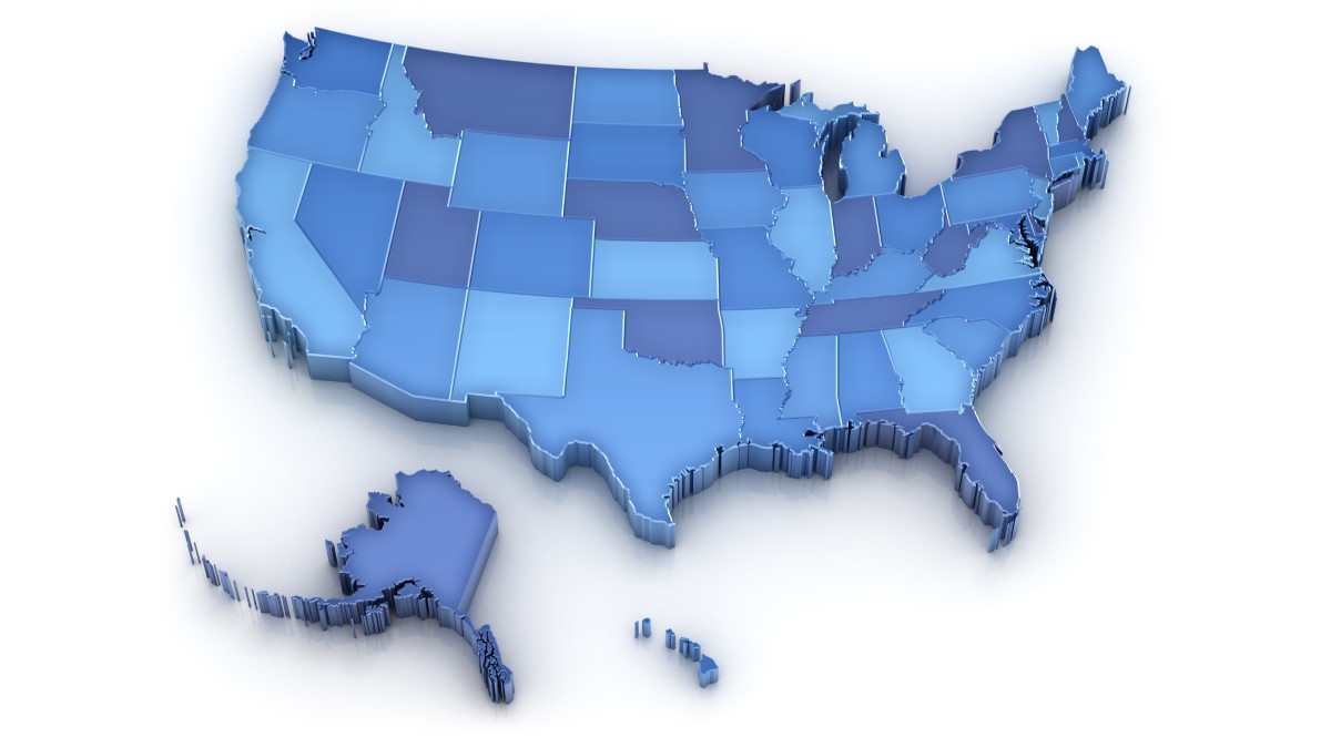 Mapa de estados unidos de la herramienta de visualización de los datos del informe Estadísticas del Cáncer en los Estados Unidos