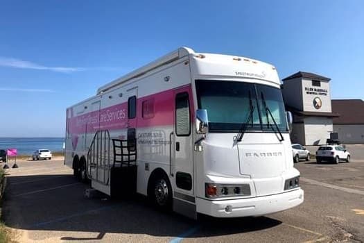 Mobile mammogram van at the event outside the Bay Mills Health Center, in Bay Mills, Michigan.