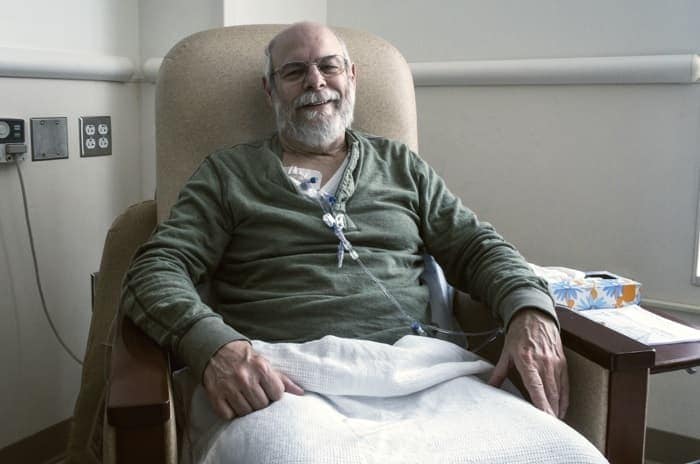 Photo of a man receiving chemotherapy