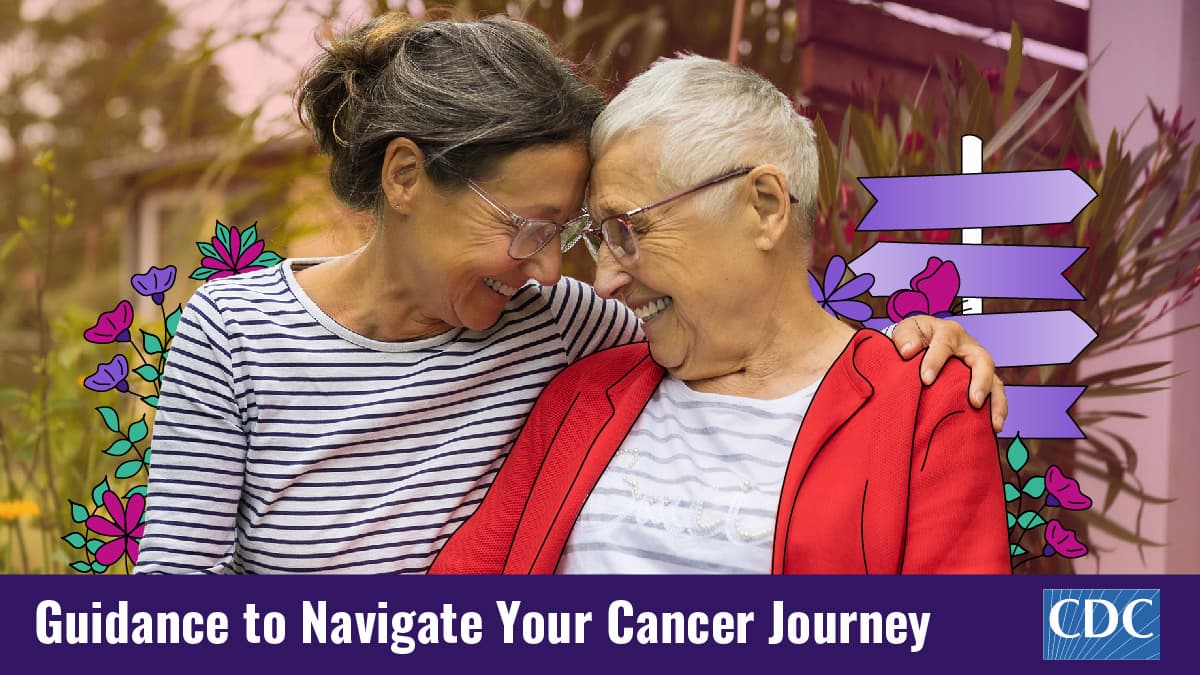 Two women sitting outdoors. The text below reads "Guidance to Navigate Your Cancer Journey"