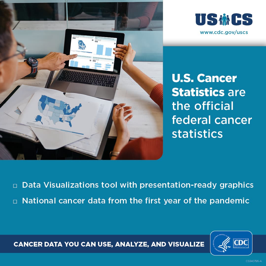 U.S. Cancer Statistics are the official federal cancer statistics. Data Visualizations tool with presentation-ready graphics. National cancer data from the first year of the pandemic. Cancer data you can use, analyze, and visualize.