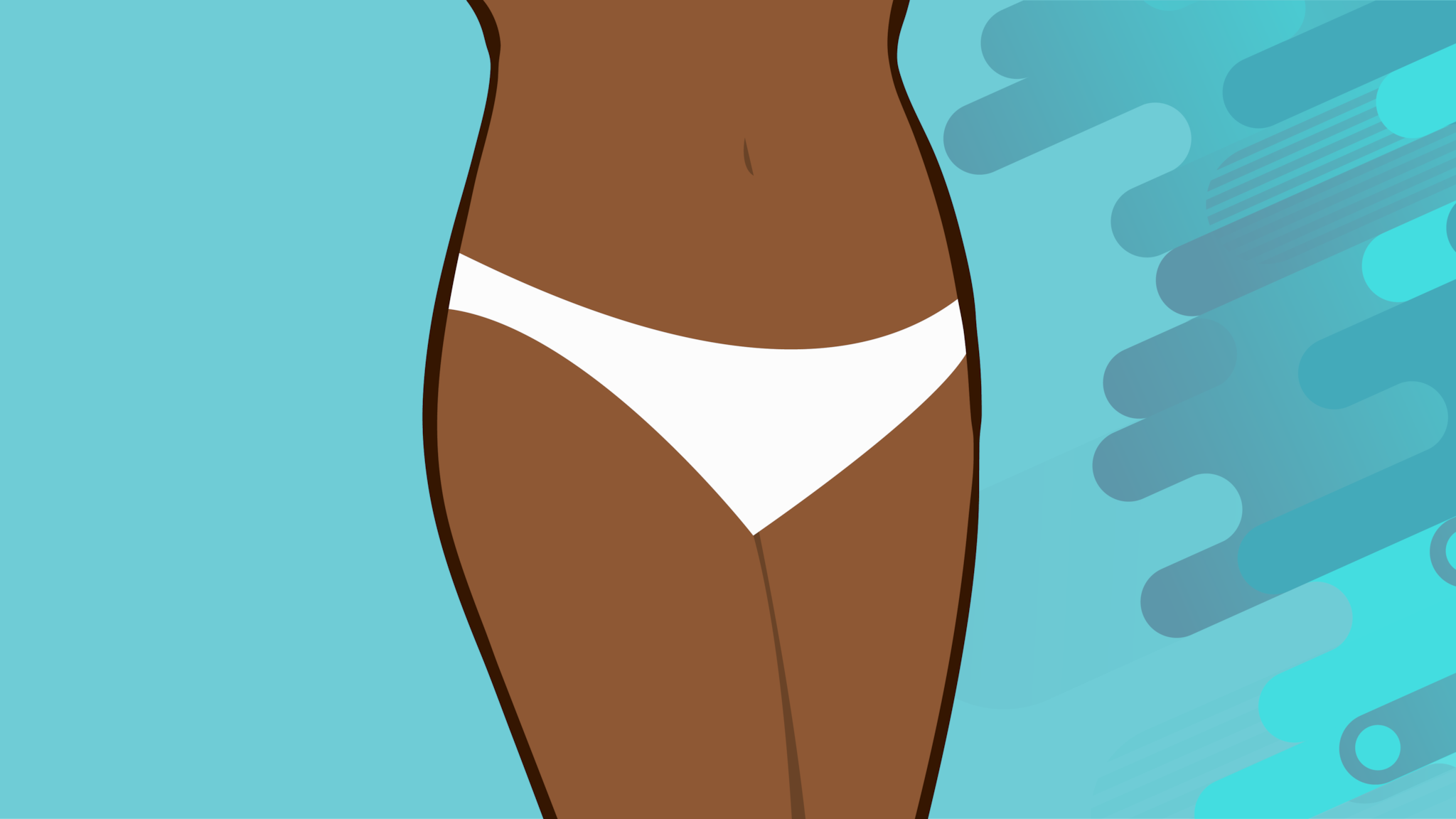 Cartoon depiction of a person's lower body, wearing a white cotton underwear.