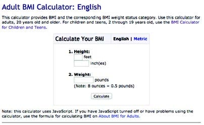 This calculator provides BMI and the corresponding BMI weight status category.