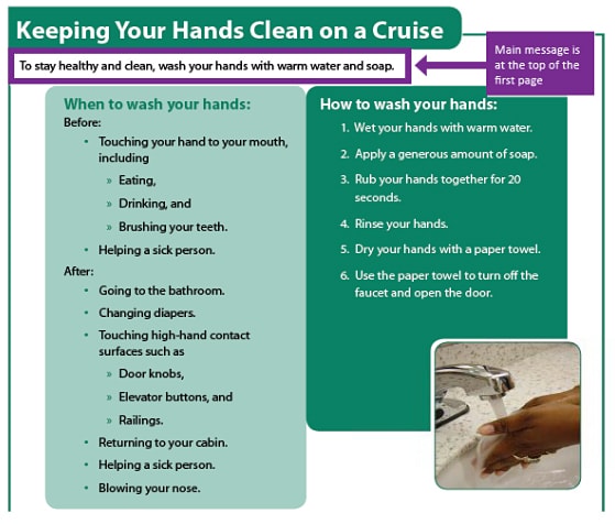 Screenshot of a brochure on "Keeping Your Hands Clean on a Cruise"