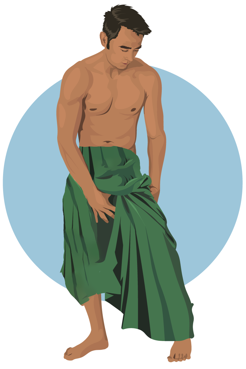 man drying off with a large green towel.