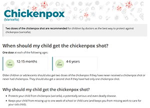 Screen capture: Vaccine (Shot) for Chickenpox web page