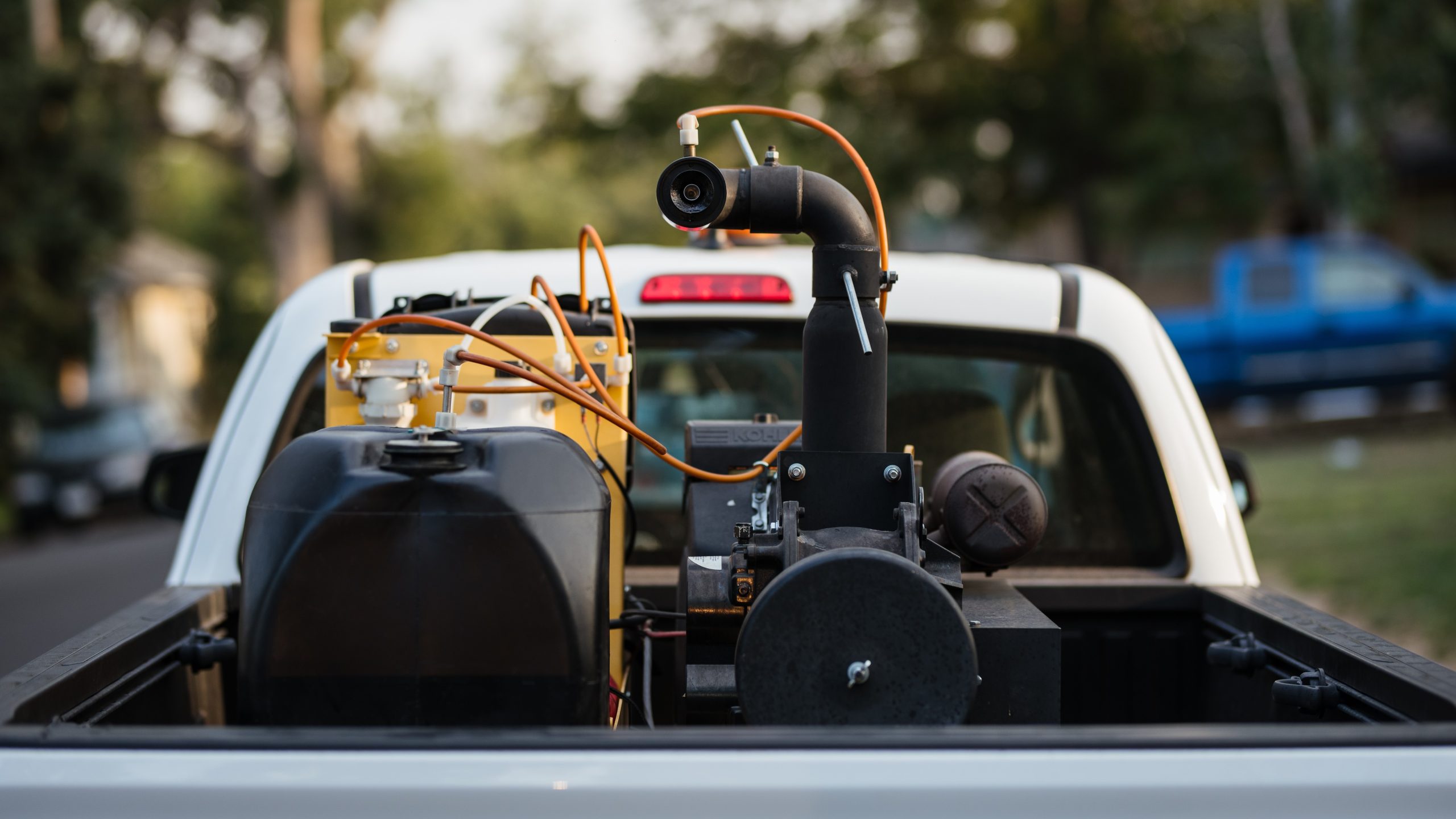 Back of truck with mosquito control equipment.