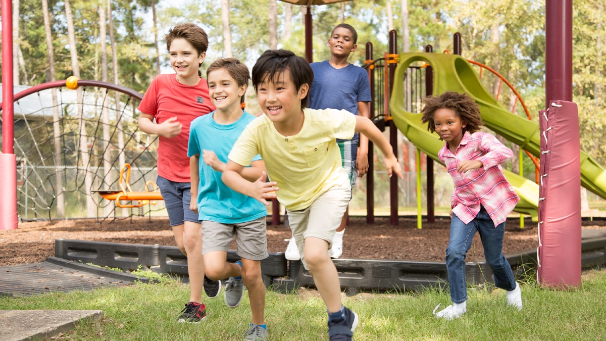 Children running on playground