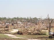 A neighborhood destroyed by a tornado