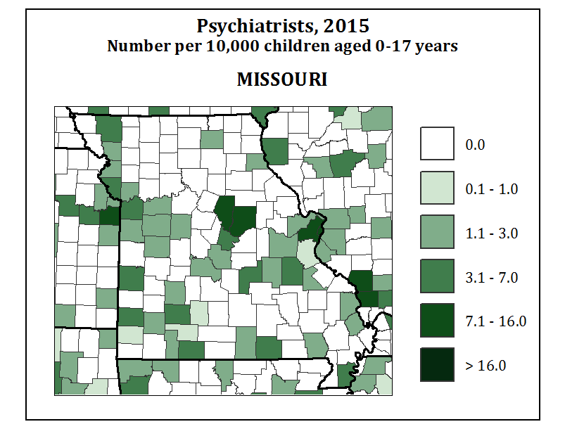 Psychiatrists, 2015 Number per 10,000 children aged 0-17 years