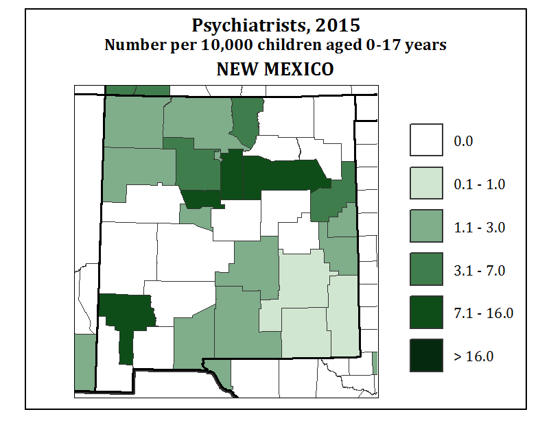 Psychiatrists, 2015 Number per 10,000 children aged 0-17 years