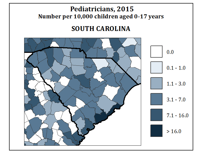 Pediatricians, 2015 Number per 10,000 children aged 0-17 years