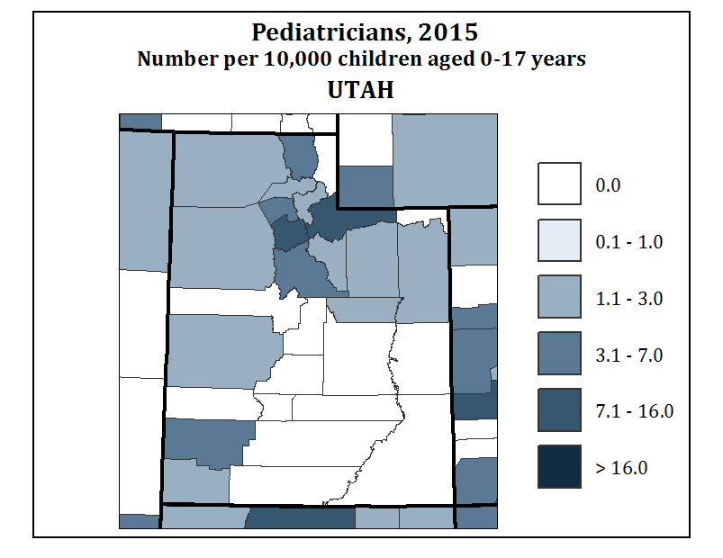 Pediatricians, 2015 Number per 10,000 children aged 0-17 years