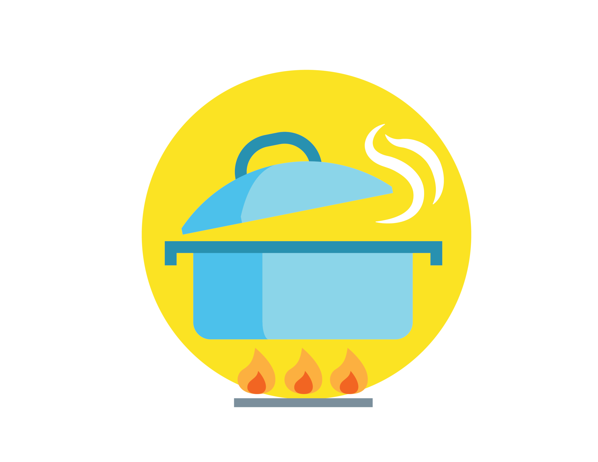 Graphic of a pot with steam coming from the top and sitting on a flame
