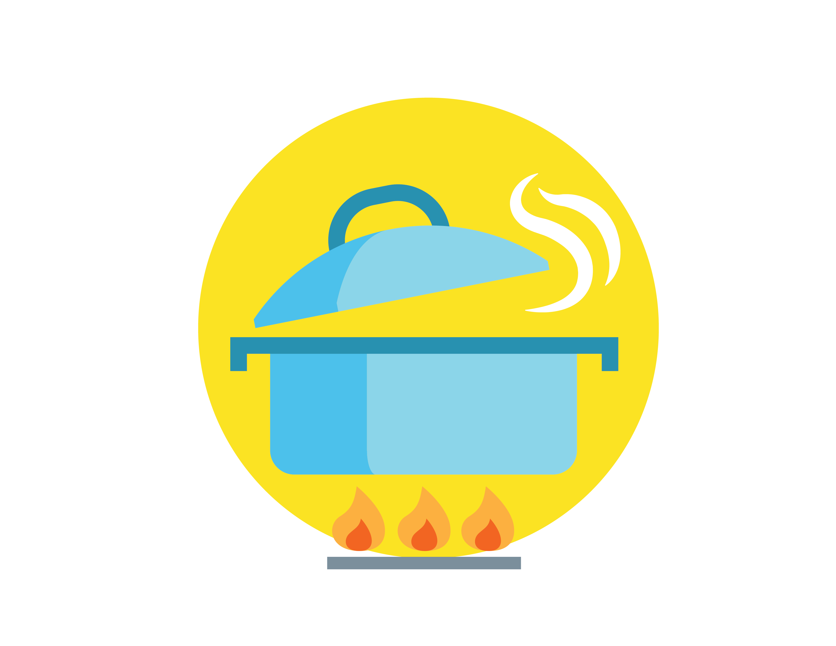 Graphic of a pot with steam coming from the top and sitting on a flame