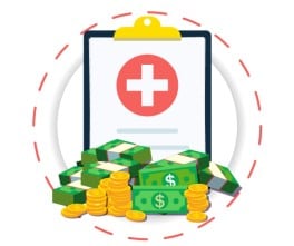 icon money and clipboard with medical aid