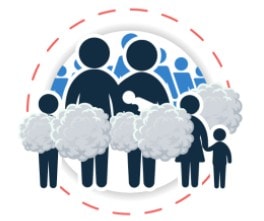 icon family surrounded by smoke