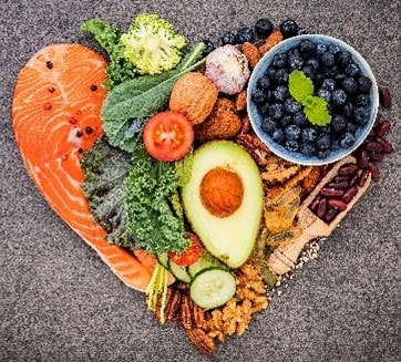 Nutritional food arranged into a heart