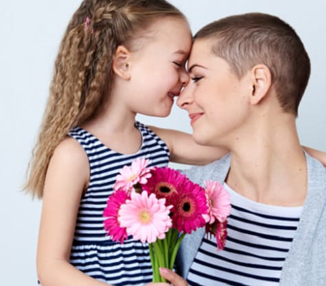 child giving woman flowers