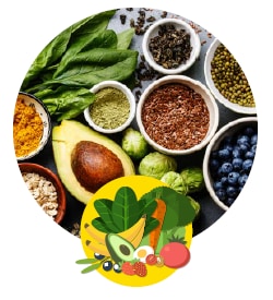 healthy foods including grains, fruits and vegetables