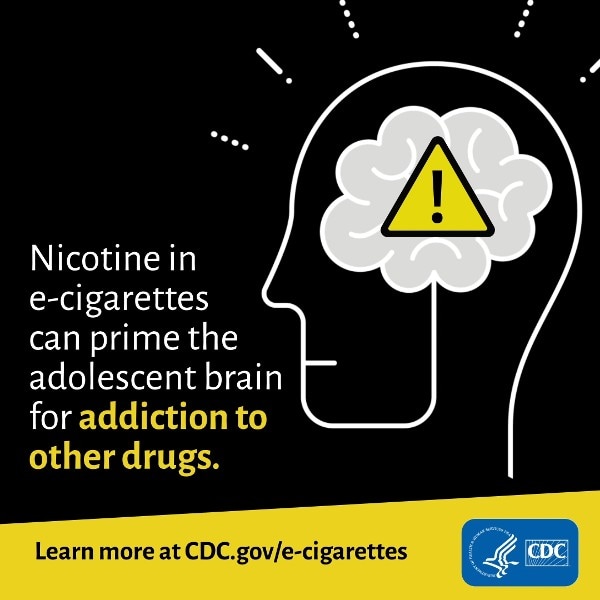 Nicotine in e-cigarettes can prime the adolescent brain for addiction to other drugs