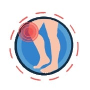 red area around knee indicating pain