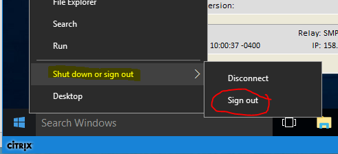 Machine generated alternative text:
ciTR!X
Search
Shut down or sign out
Search Windows
Relay. SM
10-00-37-0400
Disconnect
Sign out
