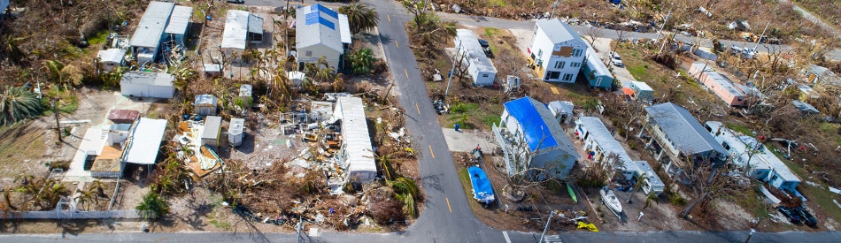 overhead image of a community after a hurricane