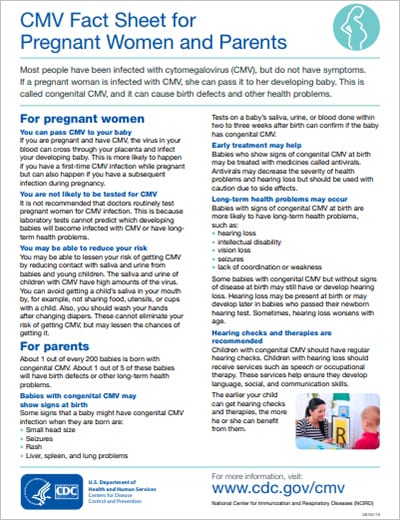 CMV Fact Sheet for Pregnant Women and Parents.