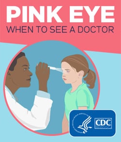 graphic of doctor examining child's eye for Pink Eye, conjunctivitis
