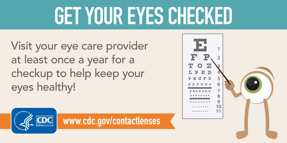 Get your eyes checked! Visit your eye care provider at least once a year to help keep your eyes healthy! Intended for Twitter.
