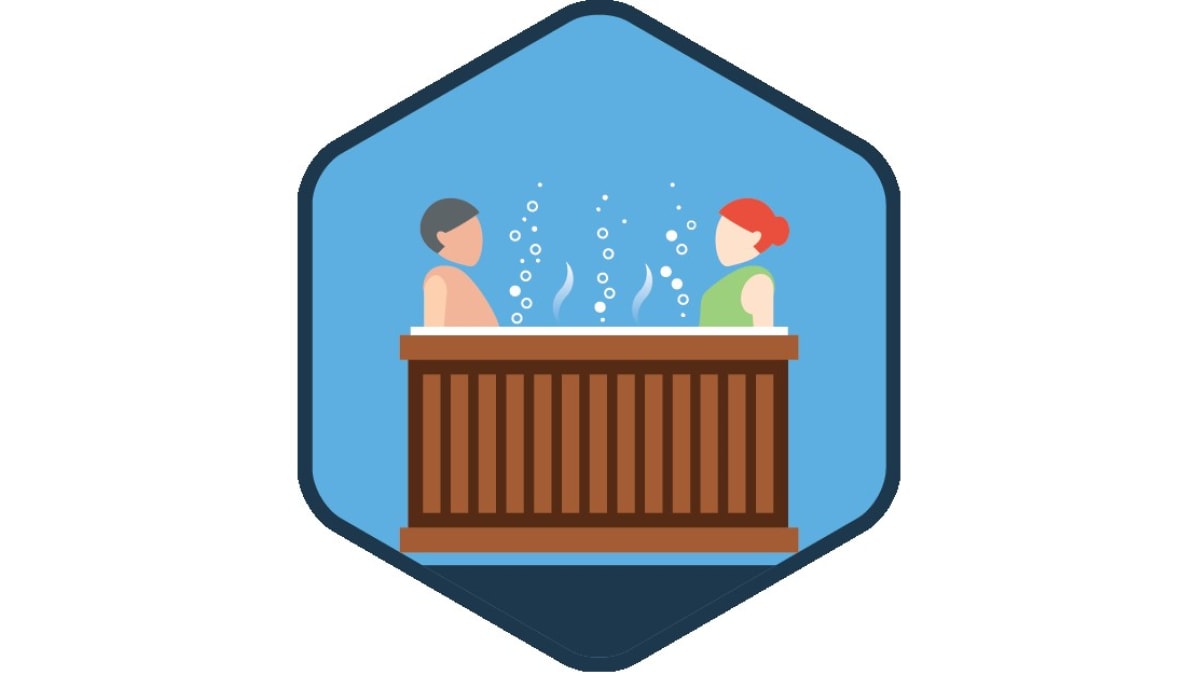 An illustration of 2 people sitting in a hot tub.