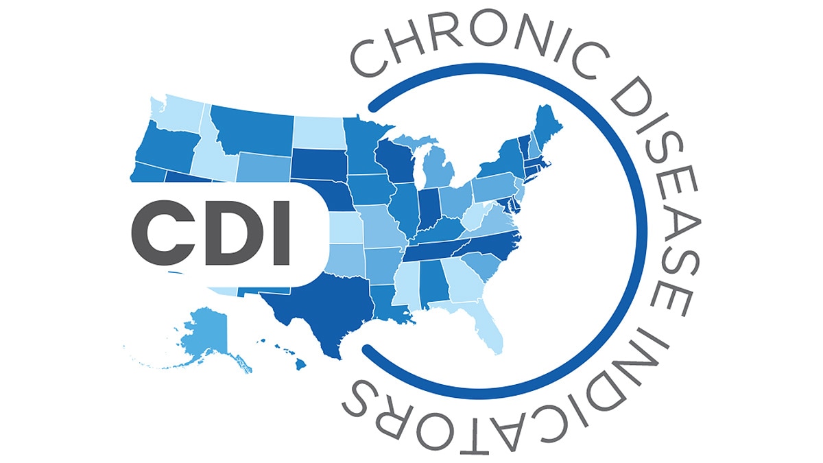 Logo for Chronic Disease Indicators (CDI), listing name and showing multi-blue-colored map of United States