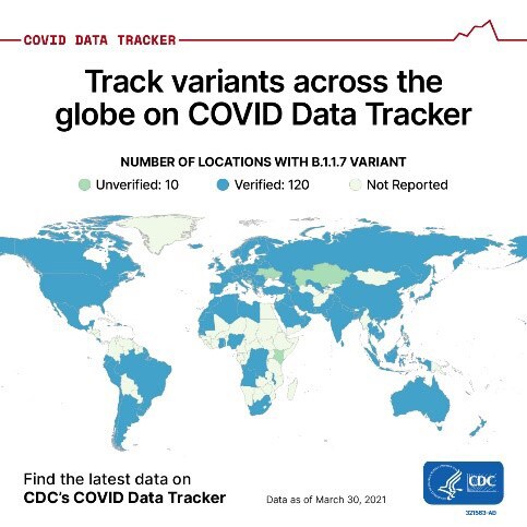 text Track variants across the globe on COVID Data Tracker with outline of global map