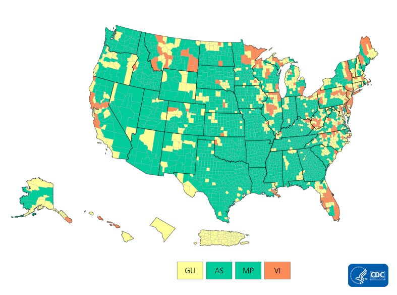 Map of U.S. COVID-19 Community Levels by County 06-03-2022