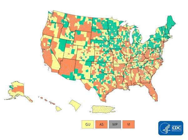 Map of U.S. COVID-19 Community Levels by County 07-15-2022
