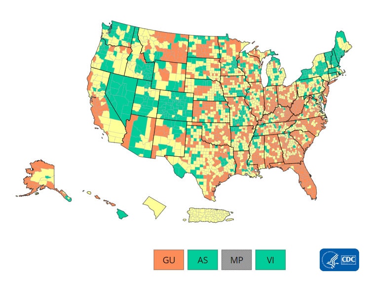 Map of U.S. COVID-19 Community Levels by County 08-12-2022