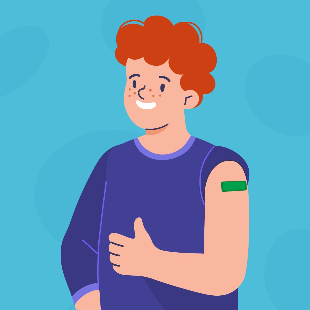 Illustration of a youth with a band-aid on his arm, smiling with 'thumbs up'