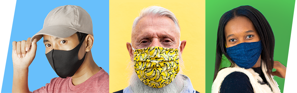 photo collage of people wearing masks