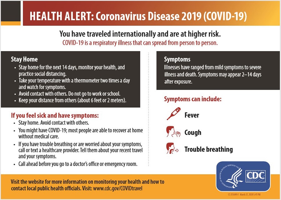 A Health Alert card for arriving passengers about Coronavirus Disease 2019 (COVID-19)