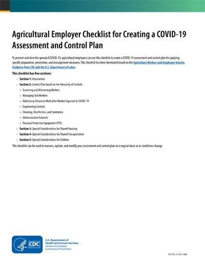 Agricultural Employer Checklist for Creating a COVID-19 Assessment and Control Plan