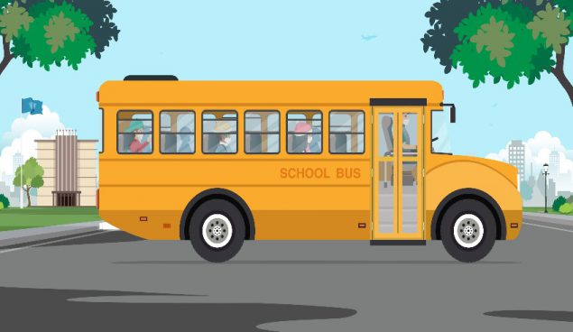 Xe buýt trường học có trẻ em bên trong