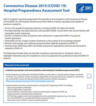 Hospital Preparedness Checklist 2019 Ncov Cdc