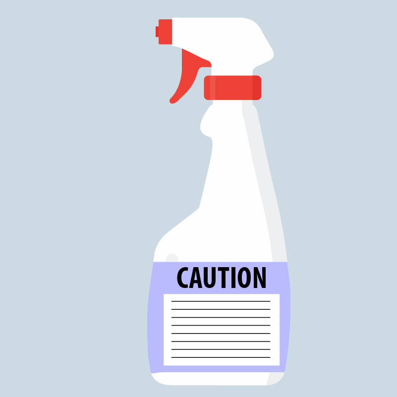 Imagen de una botella de desinfectante con la palabra advertencia