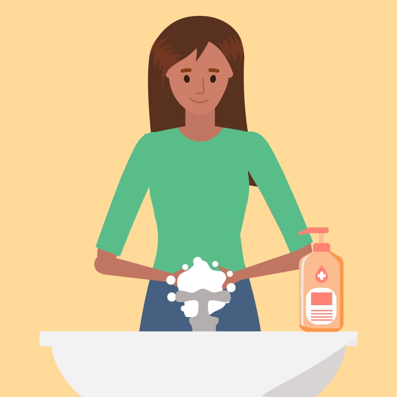 Ilustración de una mujer lavándose las manos