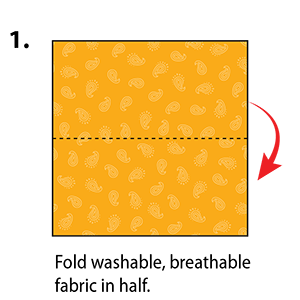 A single bandana is shown lying flat, with the curved edge at the top. Cut bandana in half with a horizontal line.