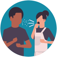 Illustration: A person sneezing onto another person