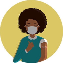 ilustración de una persona vacunada con mascarilla